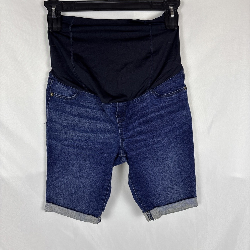 Isabel Maternity Shorts Blue Denim Crossover Panel Bermuda Womens Size 4